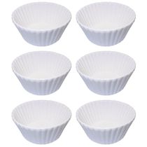 Kit 6 Ramekins Canelados 140ml Molheiras Porcelana Branca New Bone China Blanc LHermitage Servir
