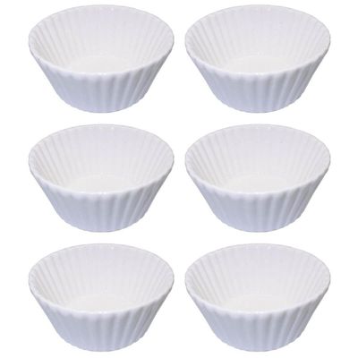 Kit 6 Ramekins Canelados 140ml Molheiras Porcelana Branca New Bone China Blanc LHermitage Servir
