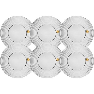 Jogo 6 Pratos de Sobremesa 19cm Vidro Cristal Decorado Abelh