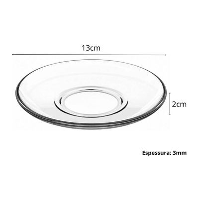 Jogo 6 Xícaras com Pires para Chá Café 185ml Vidro Transparente Dia Dia L Hermitage
