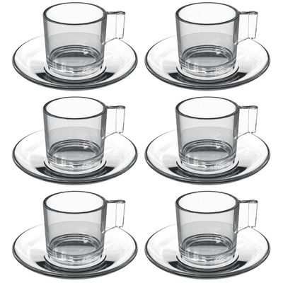 Jogo 6 Xícaras com Pires para Chá Café 185ml Vidro Transparente Dia Dia L Hermitage