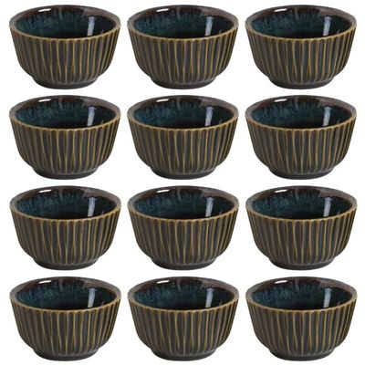 Kit 12 Ramequins Cerâmica 170ml Porto Brasil Azul Oceano Molheira Shoyu Sushi Restaurante Japonês
