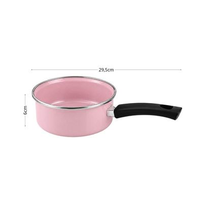 Conjunto Ágata Leiteira 1L e Panelinha 800ml Rosa Bebê Cabo Nylon Metallouça Esmaltados
