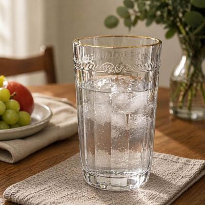 Jogo 6 Copos Alto de Cristal com Fio de Ouro Imperial 370ml Servir Suco Água Saborizada Lyor
