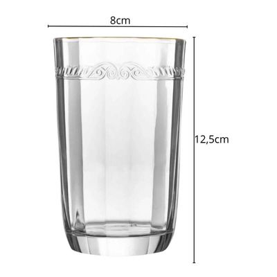 Jogo 6 Copos Alto de Cristal com Fio de Ouro Imperial 370ml Servir Suco Água Saborizada Lyor