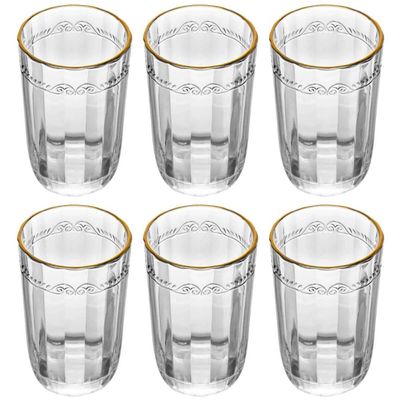 Jogo 6 Copos Alto de Cristal com Fio de Ouro Imperial 370ml Servir Suco Água Saborizada Lyor