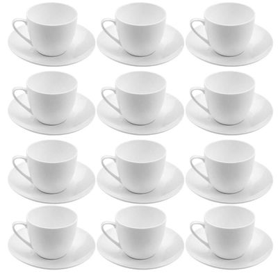 Jogo 12 Xicaras de Chá com Pires 220ml Porcelana Branca Clean Lyor Mesa Posta