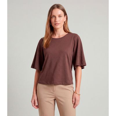 Blusa Feminina Com Manga Godê Infinita Cor Marrom P / Marrom