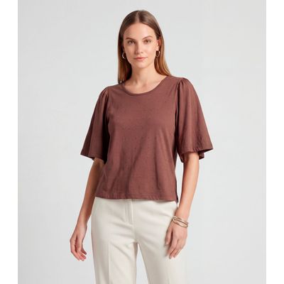 Blusa Feminina Com Manga Godê Infinita Cor Marrom G / Marrom