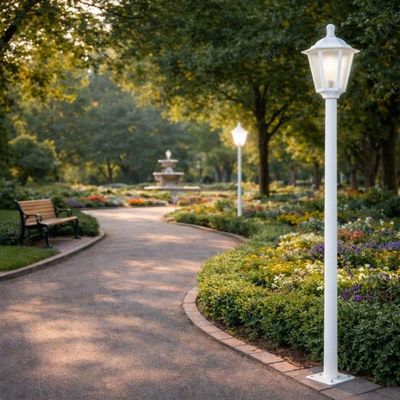 Poste Branco 171cm Alumínio Luminária Grega de Piso Externa E27 Termoplástico Lente Fosca Dital Bivolt