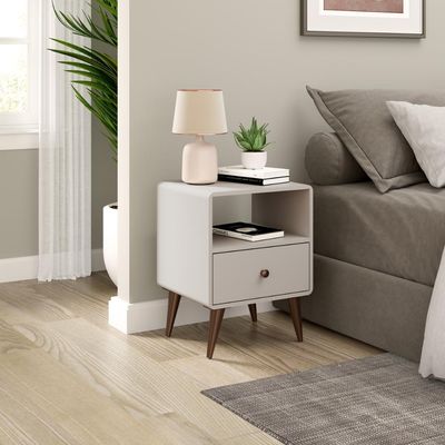 Mesa De Cabeceira Com 1 Gaveta Curve Mb1124 Off White