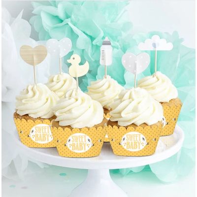 Envoltórios para Cupcakes Sem Fundo para Chá de Bebê, Forros Ajustáveis Tema Abelha, Decorações Menino e Menina, Pacote com 30 - Inkdotpot 20,32 Cm × 3,81 Cm / Branco