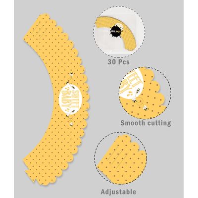 Envoltórios para Cupcakes Sem Fundo para Chá de Bebê, Forros Ajustáveis Tema Abelha, Decorações Menino e Menina, Pacote com 30 - Inkdotpot 20,32 Cm × 3,81 Cm / Branco