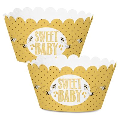 Envoltórios para Cupcakes Sem Fundo para Chá de Bebê, Forros Ajustáveis Tema Abelha, Decorações Menino e Menina, Pacote com 30 - Inkdotpot 20,32 Cm × 3,81 Cm / Branco