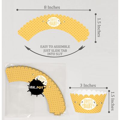 Envoltórios para Cupcakes Sem Fundo para Chá de Bebê, Forros Ajustáveis Tema Abelha, Decorações Menino e Menina, Pacote com 30 - Inkdotpot 20,32 Cm × 3,81 Cm / Branco