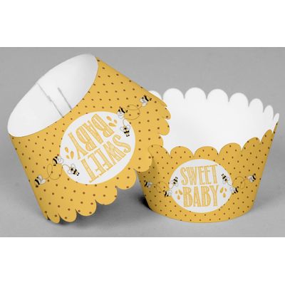 Envoltórios para Cupcakes Sem Fundo para Chá de Bebê, Forros Ajustáveis Tema Abelha, Decorações Menino e Menina, Pacote com 30 - Inkdotpot 20,32 Cm × 3,81 Cm / Branco