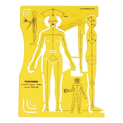 Traceease Estêncil de Figura Humana Masculina com Duas Poses para Estudo de Anatomia, Esboço de Moda e Referência de Proporções - IBA Crafts Amarelo