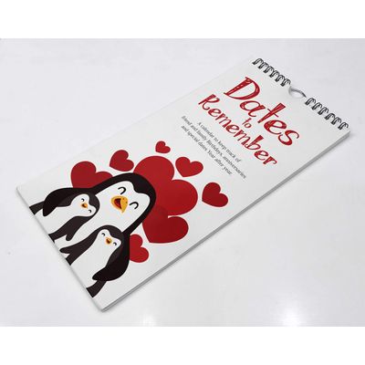 Calendário Perpétuo Pinguim e Coração, Lembrete de Aniversário/Evento, Para Parede, Diário, Cartão Presente, Organizador - Inkdotpot 27,94 Cm × 13,72 Cm / Vermelho