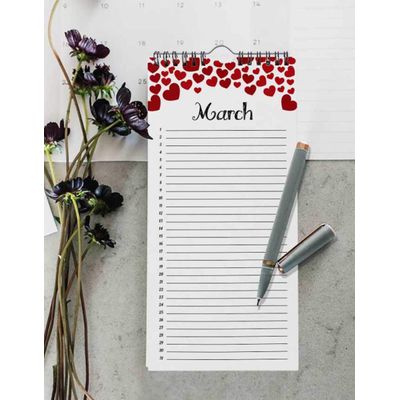 Calendário Perpétuo Pinguim e Coração, Lembrete de Aniversário/Evento, Para Parede, Diário, Cartão Presente, Organizador - Inkdotpot 27,94 Cm × 13,72 Cm / Vermelho