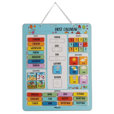 Meu Primeiro Quadro de Calendário Pré-Escolar para Parede — Mês/Data/Dia/Clima/Estação (42 Peças), 37 x 29 cm (Azul Turquesa) - Inkdotpot 36,83 Cm × 29,21 Cm / Azul