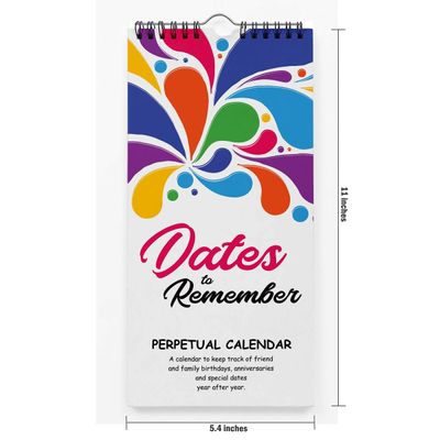 Splash de Cores Rústico Calendário Perpétuo Decoração de Parede para Aniversário e Lembretes de Eventos Livro/Diário Planejador - Inkdotpot 27,94 Cm × 13,72 Cm / Multicolorido