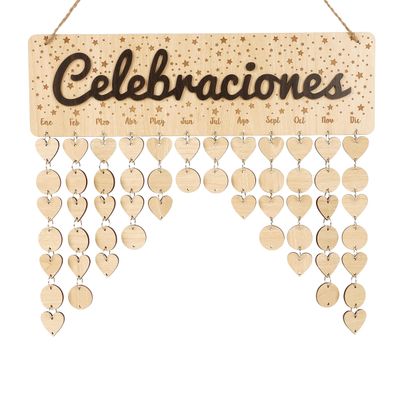 Placa Lembrete de Aniversários da Família em Madeira DIY, Calendário Perpétuo Personalizado, Presente para Mãe/Pai/Avós - Inkdotpot 40,64 Cm × 11,94 Cm / Marrom