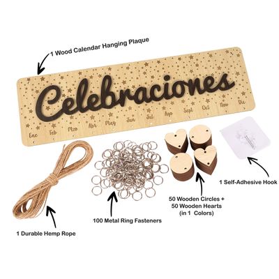 Placa Lembrete de Aniversários da Família em Madeira DIY, Calendário Perpétuo Personalizado, Presente para Mãe/Pai/Avós - Inkdotpot 40,64 Cm × 11,94 Cm / Marrom