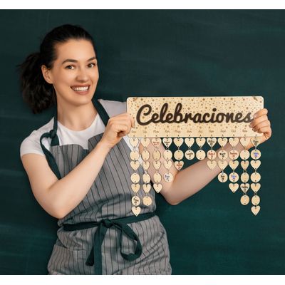 Placa Lembrete de Aniversários da Família em Madeira DIY, Calendário Perpétuo Personalizado, Presente para Mãe/Pai/Avós - Inkdotpot 40,64 Cm × 11,94 Cm / Marrom