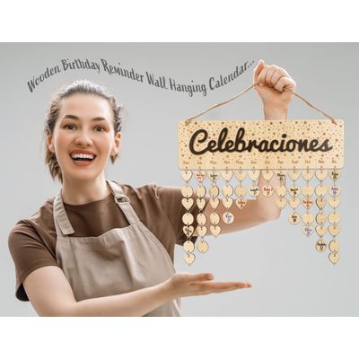 Placa Lembrete de Aniversários da Família em Madeira DIY, Calendário Perpétuo Personalizado, Presente para Mãe/Pai/Avós - Inkdotpot 40,64 Cm × 11,94 Cm / Marrom
