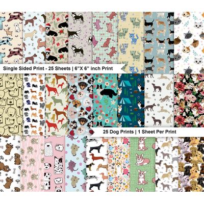 Bloco de Papel para Scrapbook 25 Folhas Estampa de Cães Lado Único Papel Cartão Colorido - Inkdotpot 15,24 Cm × 15,24 Cm / Multicolorido
