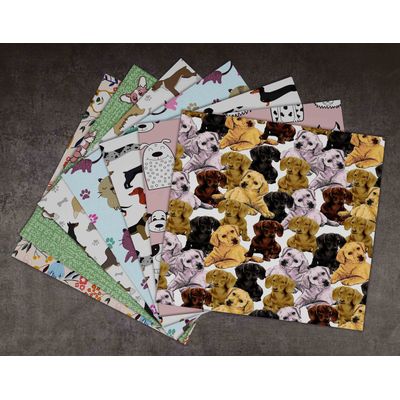 Bloco de Papel para Scrapbook 25 Folhas Estampa de Cães Lado Único Papel Cartão Colorido - Inkdotpot 15,24 Cm × 15,24 Cm / Multicolorido