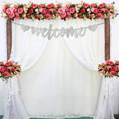 Banner de Boas-Vindas com Bandeirinhas Cursivas Metálicas Prateadas para Festa - Inkdotpot Prata