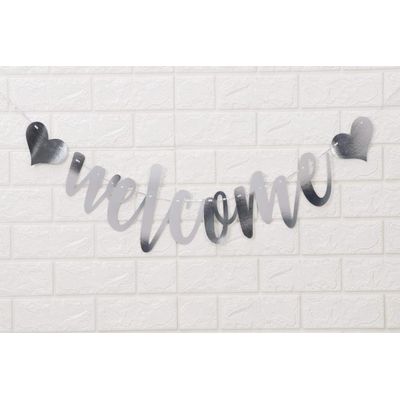 Banner de Boas-Vindas com Bandeirinhas Cursivas Metálicas Prateadas para Festa - Inkdotpot Prata