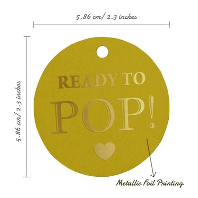 Etiquetas de Garrafa para Chá de Bebê 'Ready to Pop' Metalizadas para Lembrancinha, para pendurar - Inkdotpot 50 Etiquetas Metalizadas / Amarelo - Dourado