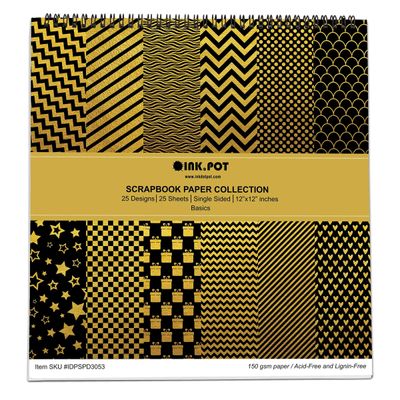 Bloco 25 Folhas de Papel Scrapbook Básico Lado Único - Papel Cartão Colorido para Scrapbooking, Fundos Decorativos, para Diário - Inkdotpot 30,48 Cm × 30,48 Cm / Multicolorido