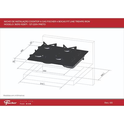 Cooktop a Gás 4 Bocas Fit Line Trempe Iron Preto Bivolt Preto / Bivolt