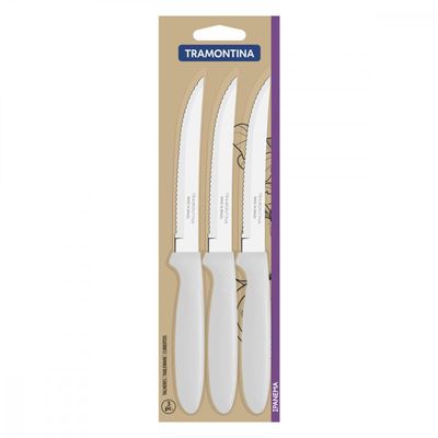 Conjunto de Facas para Churrasco Tramontina Ipanema com Laminas em Aço Inox e Cabos de Polipropileno Branco 3 Peças
