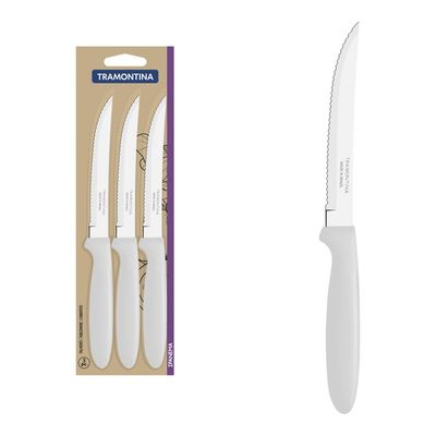 Conjunto de Facas para Churrasco Tramontina Ipanema com Laminas em Aço Inox e Cabos de Polipropileno Branco 3 Peças