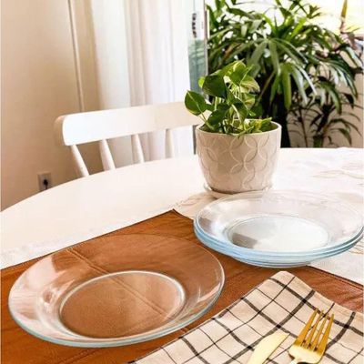 Jogo 5 Pratos Fundo Vidro Cristal Egipicio Kit Liso Diamond Transparente Bar Restaurante Buffet