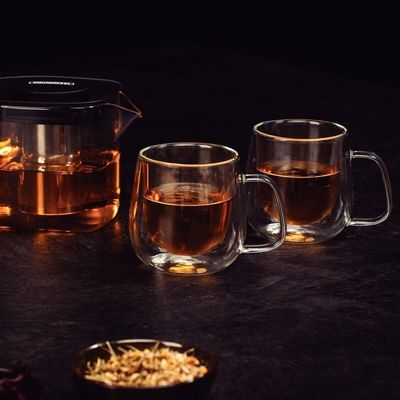 Conjunto De Xícaras Tramontina Para Chá E Cappuccino 200ml 2 Peças Vidro Duplo 64760450