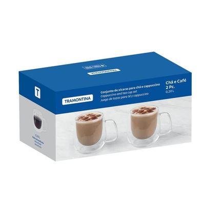 Conjunto De Xícaras Tramontina Para Chá E Cappuccino 200ml 2 Peças Vidro Duplo 64760450