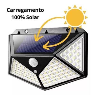 Luminária Parede Solar 100 Leds Bateria Luz Balizador Jardim