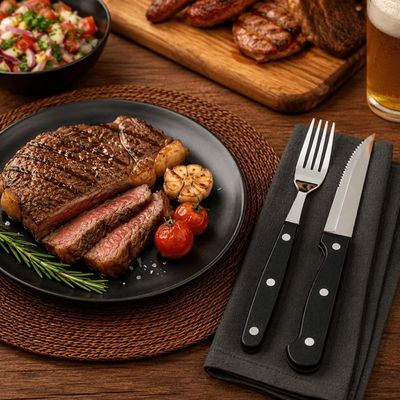 Jogo de Talheres Churrasco 12 Peças Jumbo Brinox Aço Inox Preto Faqueiro Steak Grill