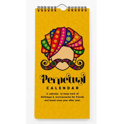 Calendário Perpétuo Rústico de Parede Bigode Indiano e Turbante, Lembrete e Presente de Aniversário, Planejador e Organizador - Inkdotpot 27,94 Cm × 13,72 Cm / Amarelo