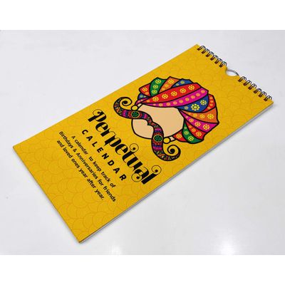 Calendário Perpétuo Rústico de Parede Bigode Indiano e Turbante, Lembrete e Presente de Aniversário, Planejador e Organizador - Inkdotpot 27,94 Cm × 13,72 Cm / Amarelo