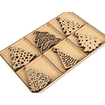 18 Unidades Ornamentos de Natal em Madeira Crua, Recortes a Laser em Formato de Árvore, Pendentes para Artesanato Infantil DIY - Inkdotpot 8,89 Cm × 10,16 Cm / Marrom