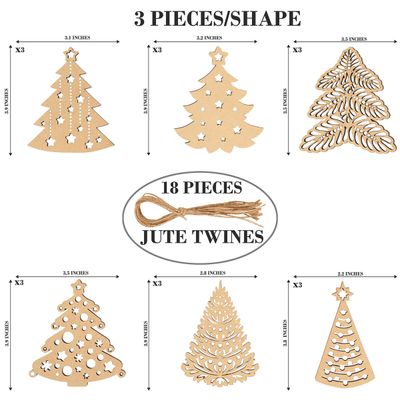 18 Unidades Ornamentos de Natal em Madeira Crua, Recortes a Laser em Formato de Árvore, Pendentes para Artesanato Infantil DIY - Inkdotpot 8,89 Cm × 10,16 Cm / Marrom