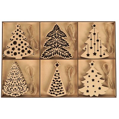 18 Unidades Ornamentos de Natal em Madeira Crua, Recortes a Laser em Formato de Árvore, Pendentes para Artesanato Infantil DIY - Inkdotpot 8,89 Cm × 10,16 Cm / Marrom