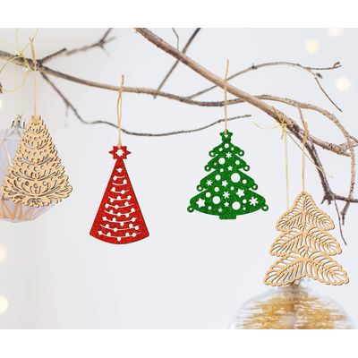 18 Unidades Ornamentos de Natal em Madeira Crua, Recortes a Laser em Formato de Árvore, Pendentes para Artesanato Infantil DIY - Inkdotpot 8,89 Cm × 10,16 Cm / Marrom