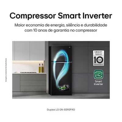 Geladeira LG Frost Free GN-B392PXGB Duplex com Tecnologia Inverter Top Freezer 395 Litros Preto / 220V